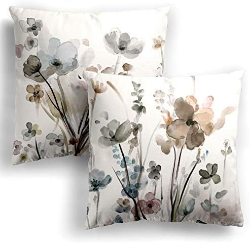 Flower Throw Pillow Covers 18x18 Set of 2, Flowers Pillow Cushion Cases, Modern Decorative Square... | Amazon (US)
