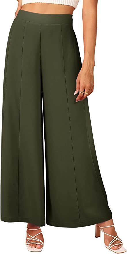 GAMISOTE Women Wide Leg Pants Palazzo Flowy Elastic Casual High Waisted Culottes Trousers | Amazon (US)