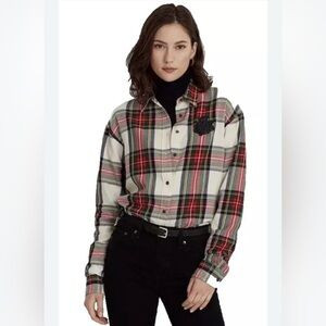 Lauren Ralph Lauren Women's Red Bullion Checked Plaid Twill Shirt Size X-Large | Poshmark