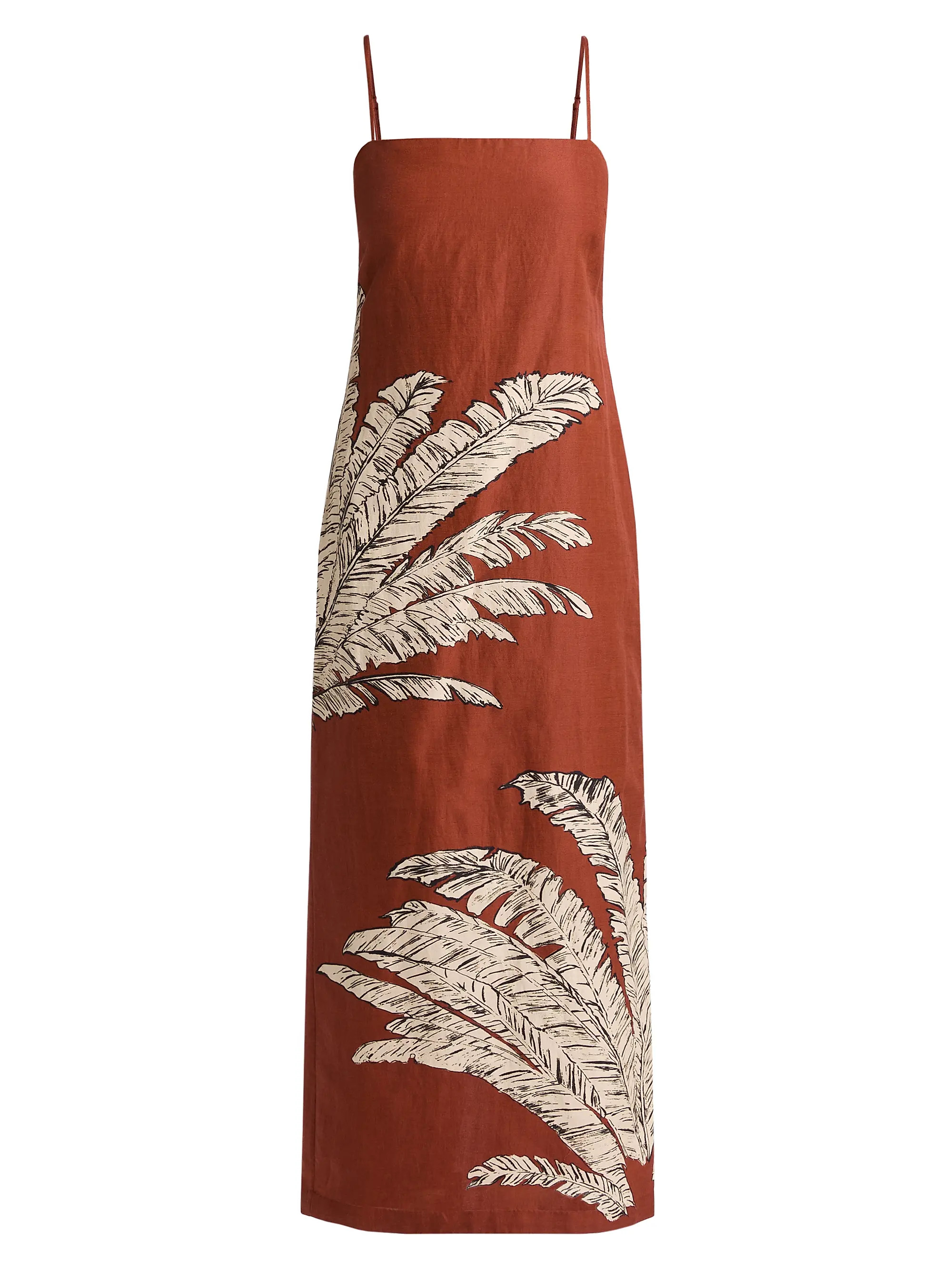 Hemant & Nandita Palm Linen-Cotton Midi-Dress | Saks Fifth Avenue | Saks Fifth Avenue