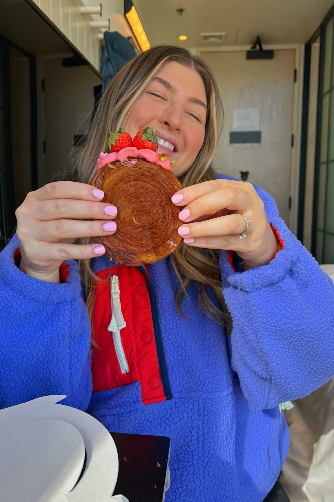 Free people pullover! Wearing size Large in blue retro combo! 