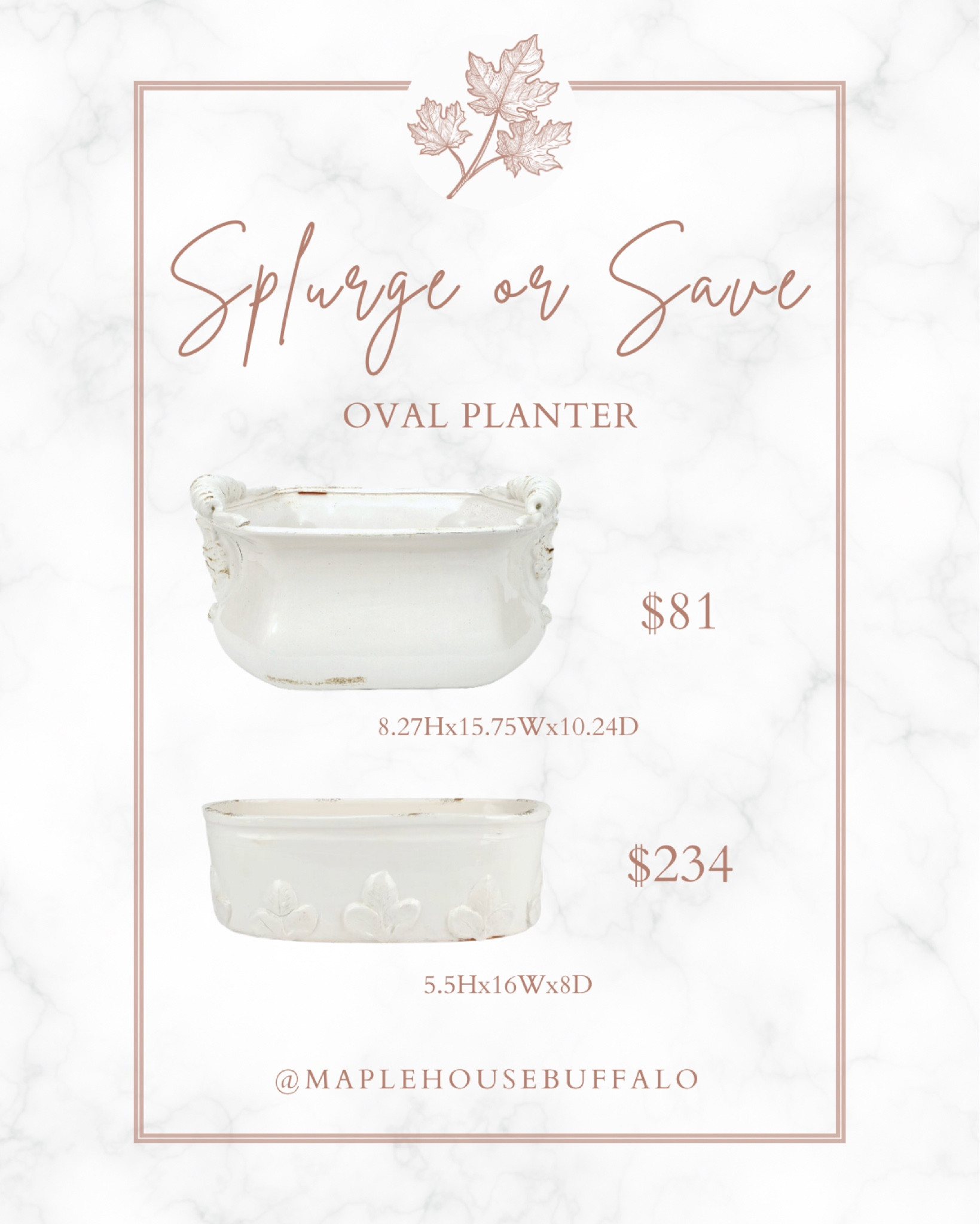 This oval terracotta cache pot planter (save version) is gorgeous! If you want to splurge - the ceramic oval planter is hand made and beautiful as well. I have and love the hobnail planter I also linked below.
These are so pretty as a dining room centerpiece with the roses I sourced, or on an entryway table! 

#LTKsalealert #LTKhome #LTKstyletip