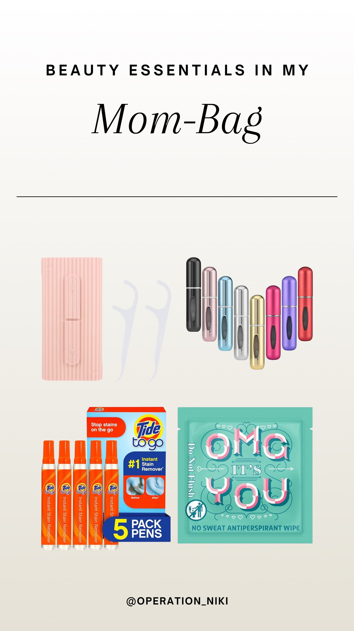 Just girly things🤍✨ I’ve linked these and more of my favorite items in my mom bag!

Follow for more @OPERATION_NIKI on IG, TikTok, & Facebook

sahm, purse essentials, mom bag, what’s in my bag, organized home, mom purse, mom must haves, cleaning tips, organization, summer bag

#LTKFindsUnder50 #LTKTravel #LTKHome