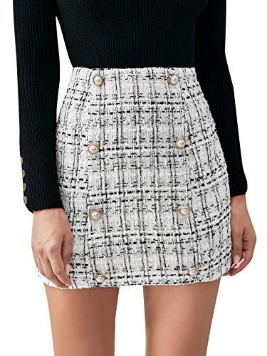 SweatyRocks Women's Elegant High Waist A-line Plaid Tweed Mini Skirt Black and White XL | Amazon (US)