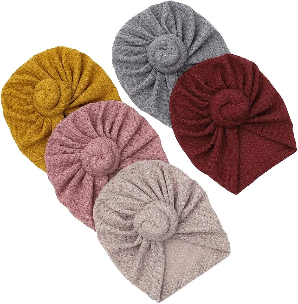 KIDOCHEESE Baby Turban Bow Newborn Knit Waffle Hat Infant Headband Nursery Beanie Headwrap Stretc... | Amazon (US)