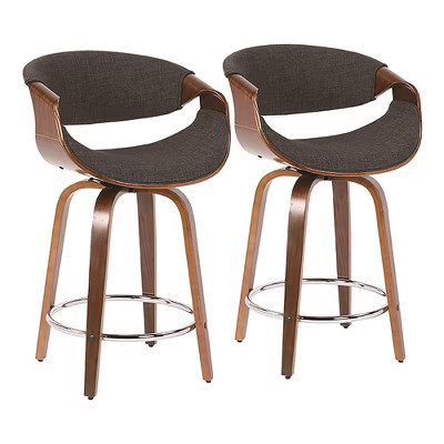 Fixed Fabric Mid-Century Modern Swivel Counter Stool with Curved Wood Armrests for Home Kitchen or Bar (Set of 2) | Target