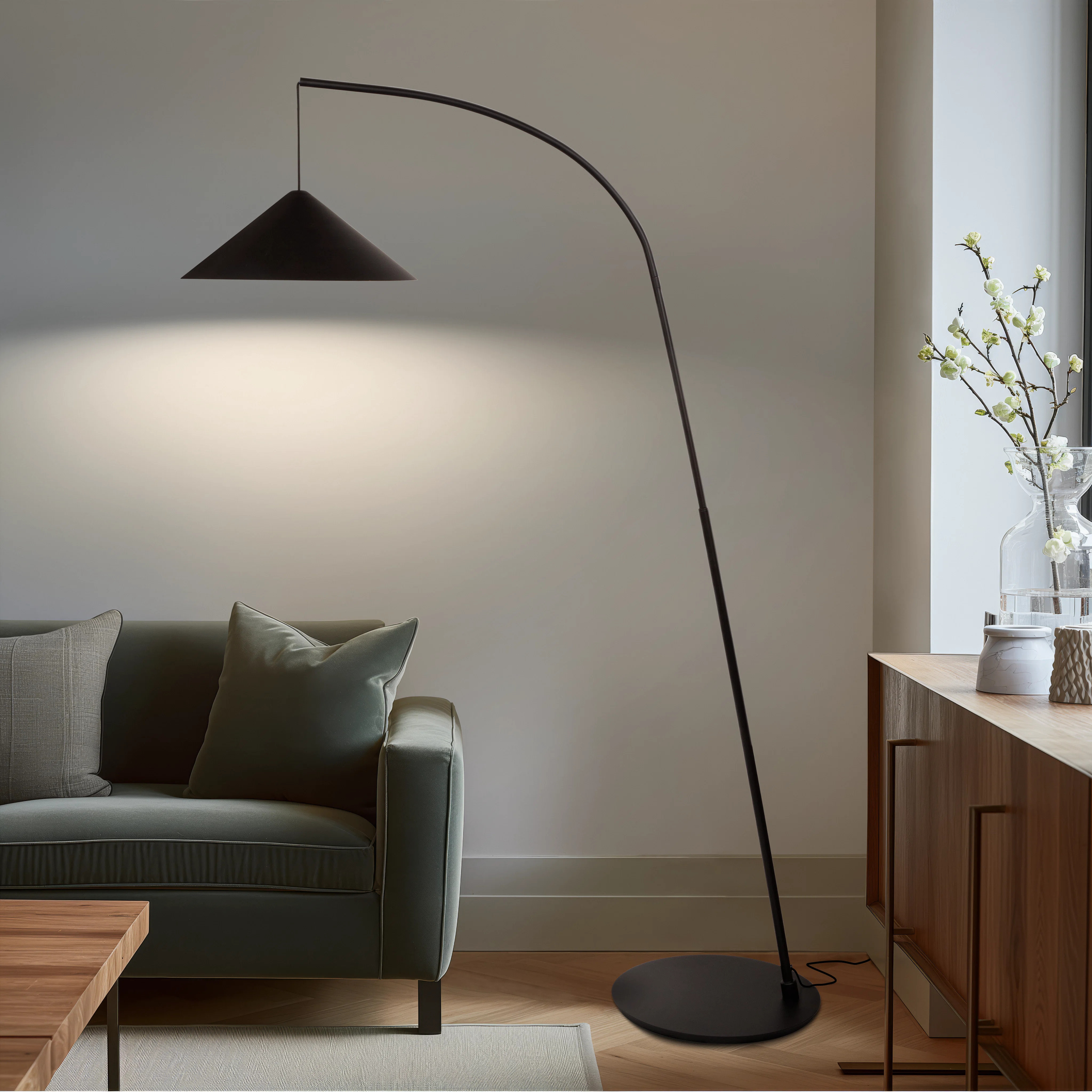Devin 66" Modern LED Arc Floor Lamp With Weighted Base | Wayfair North America