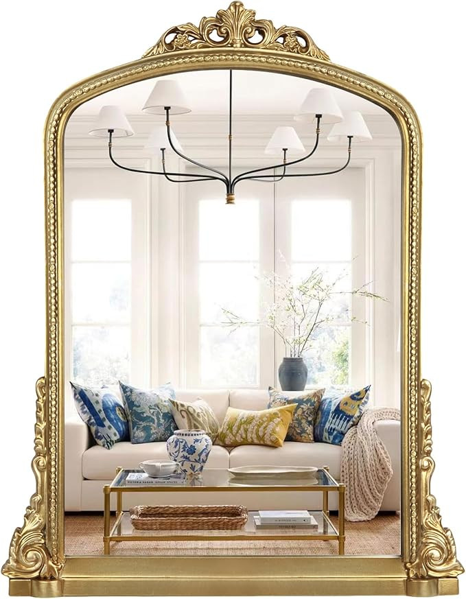Traditional Ornate Arch Wall Mirror Vintage Fireplace Mirror Mantel Decor, Antique Gold, 36 inche... | Amazon (US)