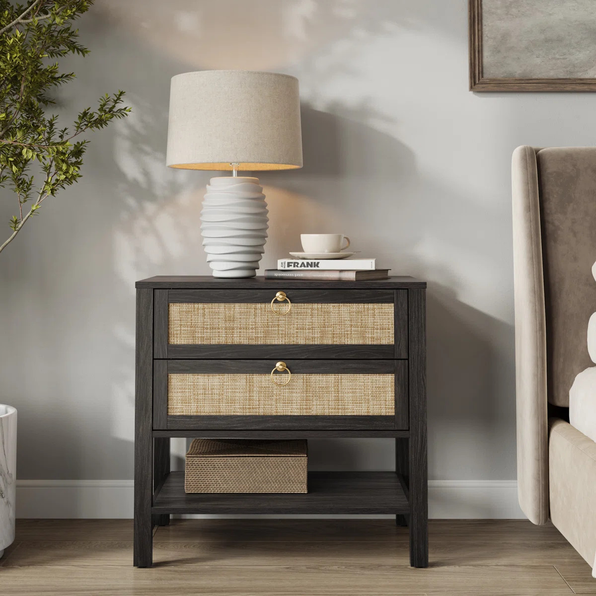 Pomodoro Rattan Nightstand With 2-Drawer And 1 Open Shelf | Wayfair North America