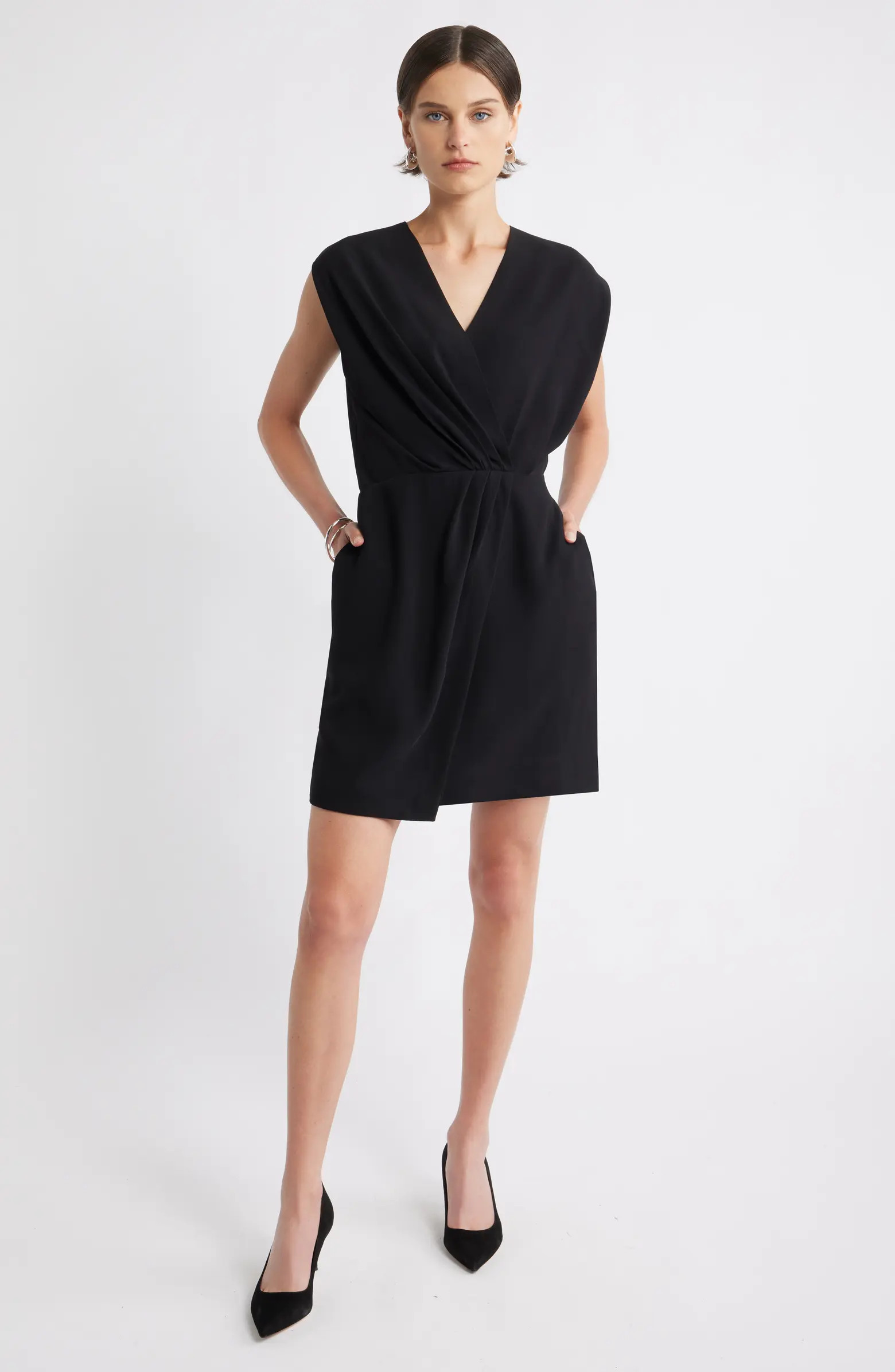 Pleated Asymmetric Wrap Front Minidress | Nordstrom