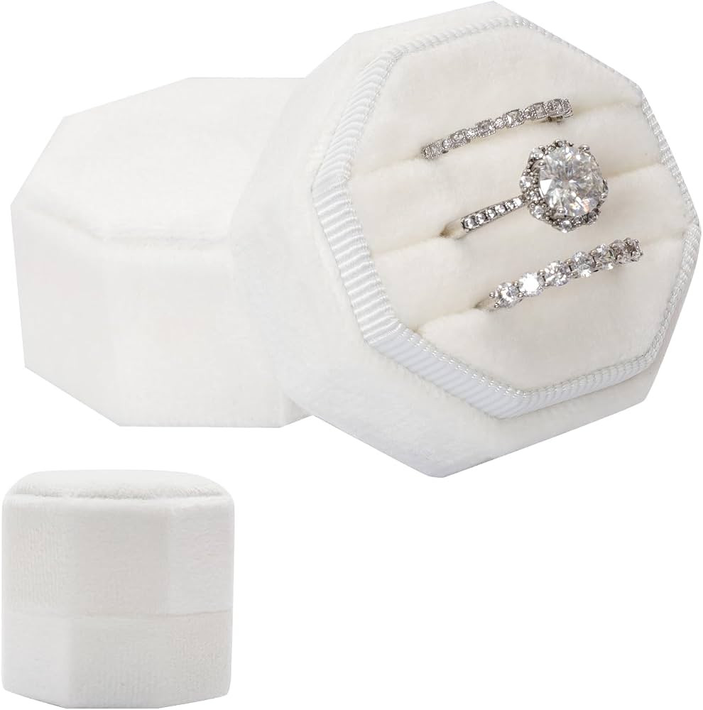 Velvet 3 Slots Jewelry Ring Box Vintage Octagon Ring Display Holder Gift Premium Gorgeous Case wi... | Amazon (US)