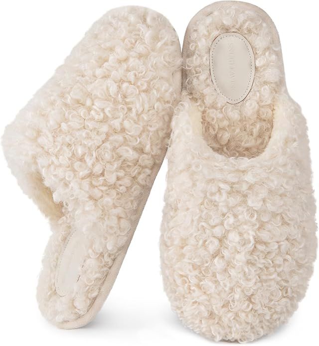 Snug Leaves Women's Scuff Slippers Furry Cute Curly Faux Wool Slip-on Indoor Memory Foam House Sh... | Amazon (US)