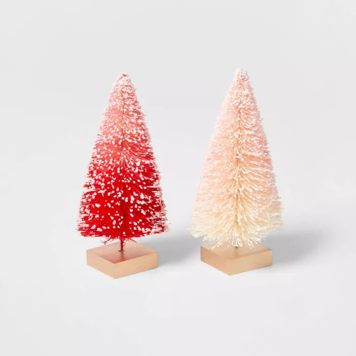 2pk Bottle Brush Christmas Tree Set Red/White/Pink Ombre - Wondershop&#8482; | Target
