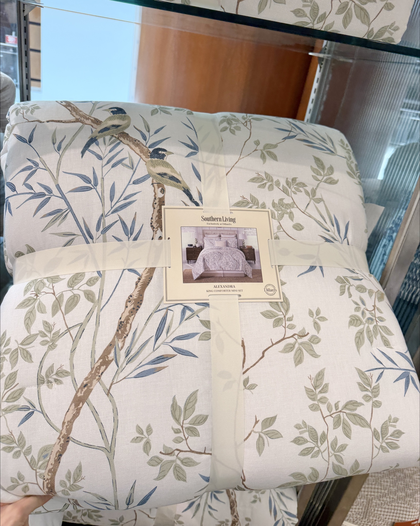 New chinoiserie comforter set 💙 - the colors are a little more muted but still pretty! ✨ spring bedding spring comforter bedroom refresh bird bedding 