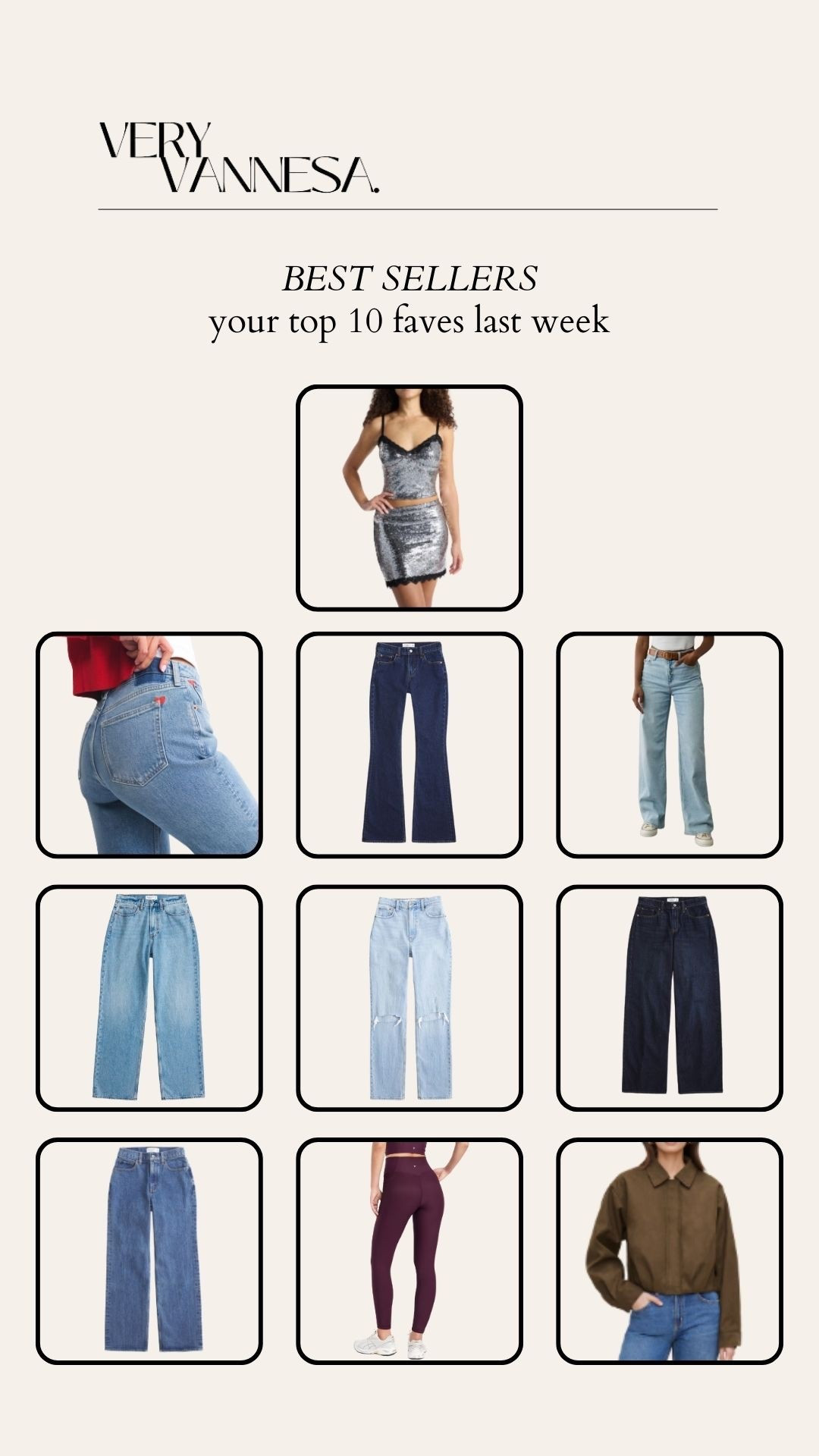 Your faves last week 
Sequin set 
Abercrombie curve love jeans 
American Eagle jeans 
Old navy leggings 
Suede jacket 

#LTKSaleAlert #LTKSeasonal #LTKActive