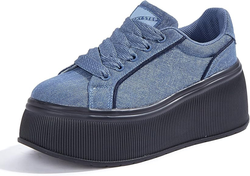 LUCKY STEP Women's Platform Fashion Sneakers Classic Wedge Canvas Casual Low Top Retro Walking Sh... | Amazon (US)