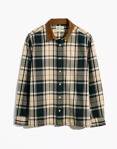 Corduroy-Collar Easy Long-Sleeve Shirt in Plaid | Madewell
