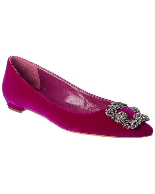 Manolo Blahnik Hangisi Velvet Flat | Shop Simon