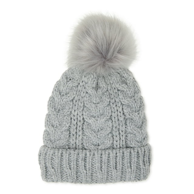 Time and Tru Women’s Cable Knit Lined Beanie Hat with Pom Pom | Walmart (US)