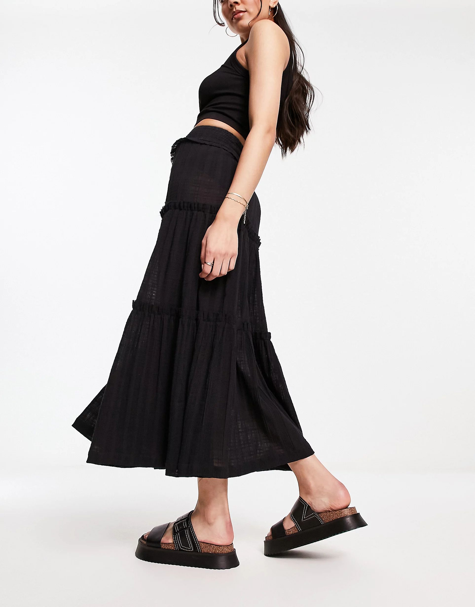 ASOS DESIGN tiered midi skirt in black | ASOS (Global)