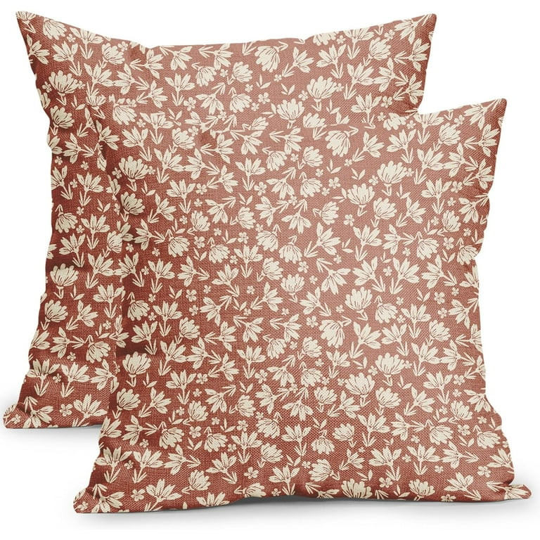Burnt Orange and Cream Floral Pillow Covers 20x20 Inch Set of 2 Vintage Flower Outdoor Decorative... | Walmart (US)
