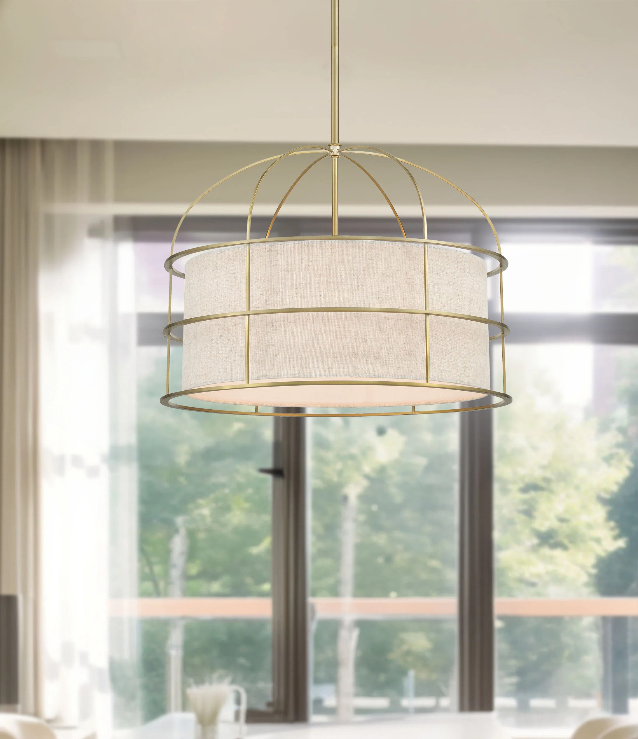 Latitude Run Gateway With Oatmeal Linen Pendant Light | Wayfair North America
