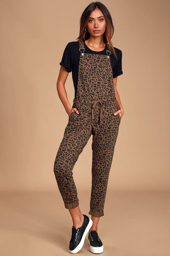 Mureile Brown Leopard Print Knit Overalls | Lulus (US)
