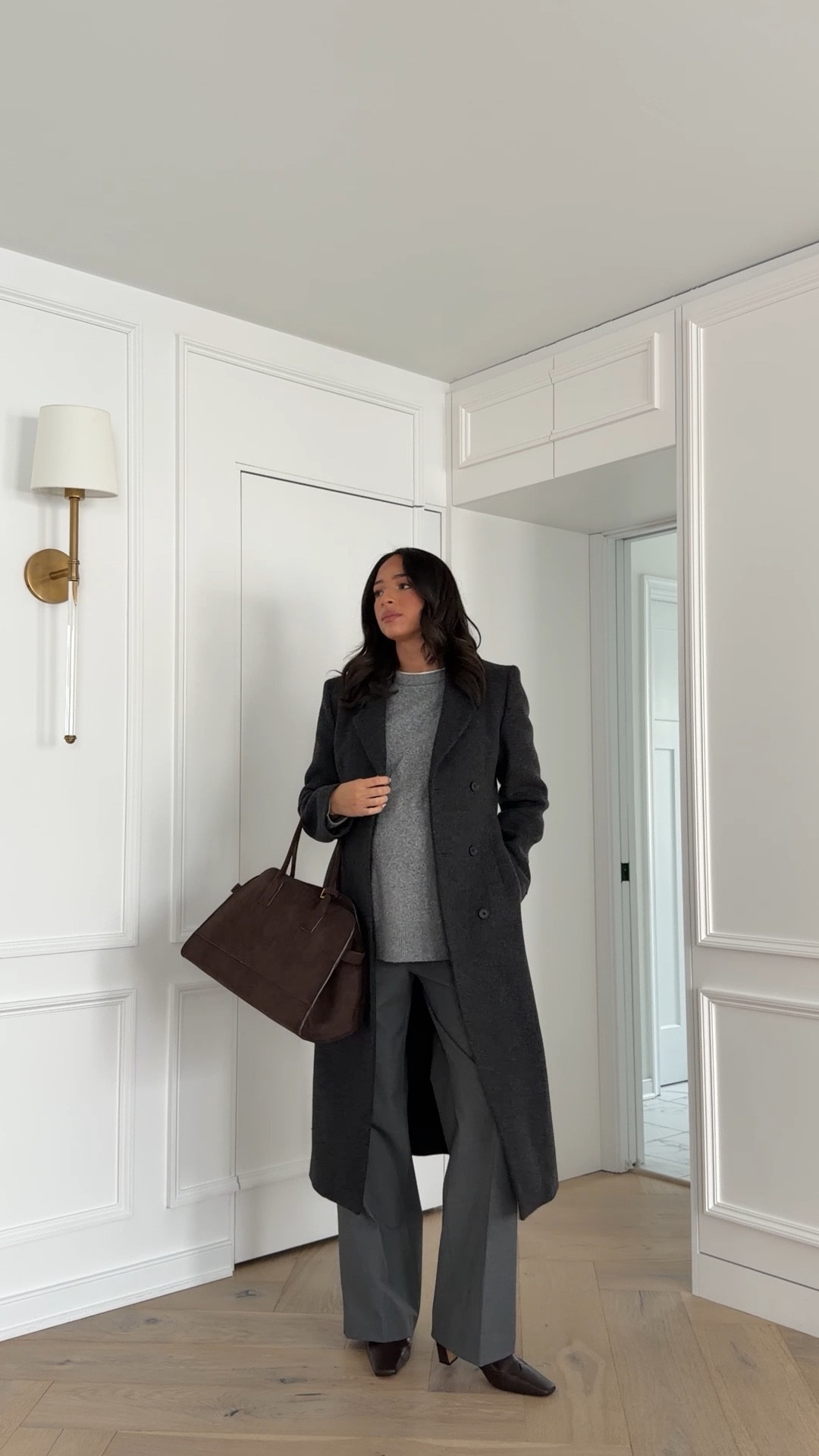 Winter work outfit! Non maternity but pregnancy friendly 🫶🏽 Size S sweater (fits very oversized), size S tee, sized up to a Medium in pants for the bump, sized up to a Medium in coat for the bump (should have sized up 2x to button comfortably) 

#LTKWorkwear #LTKBump #LTKootd