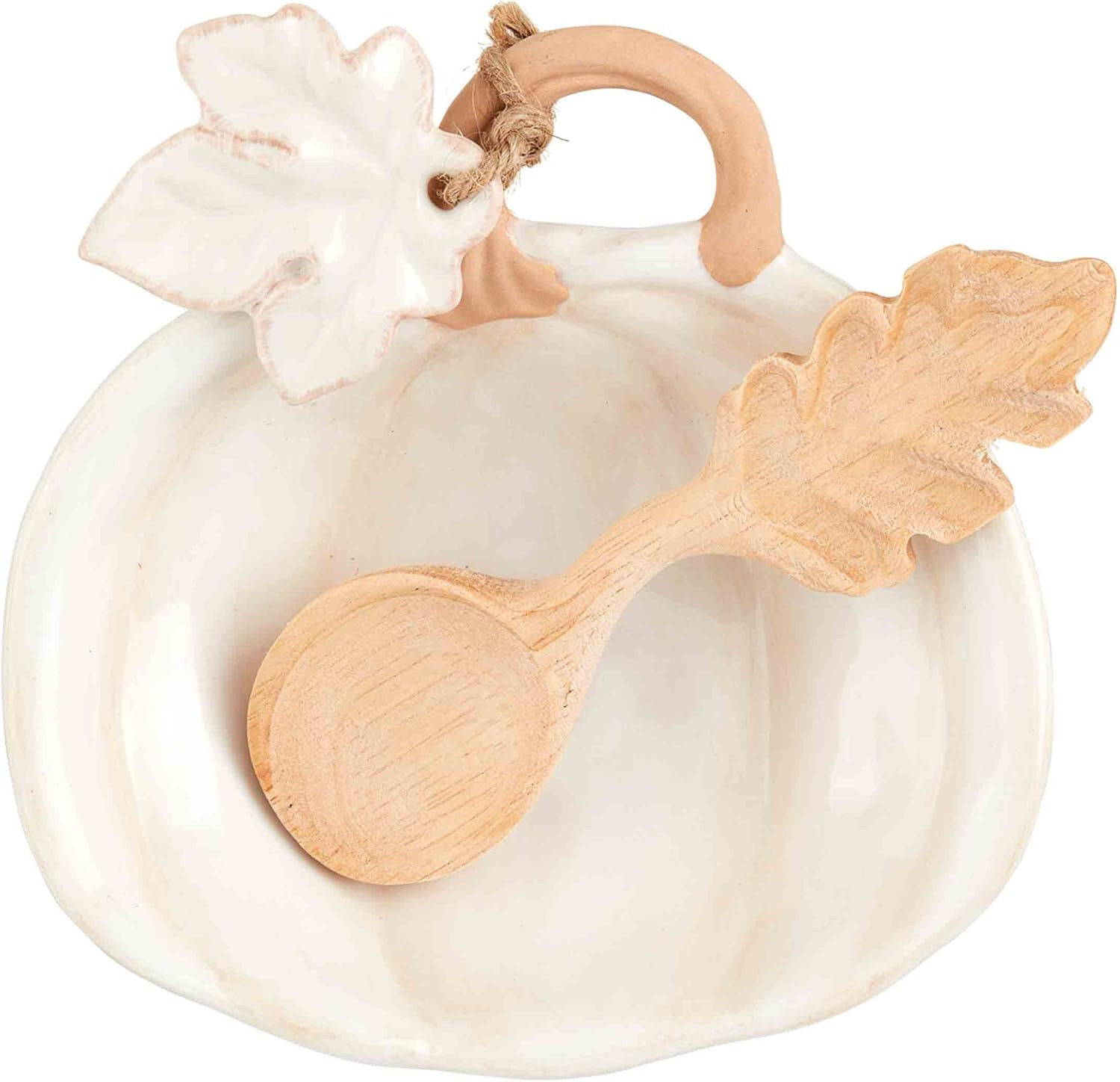 Mud Pie Pumpkin Tidbit Dish, White; dish 4 3/4" x 5 3/4" | spoon 5" | Amazon (US)
