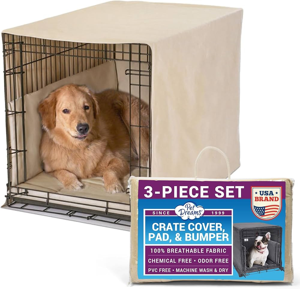 Pet Dreams 3-Piece Set Includes Dog Crate Cover, Dog Mat & Bumper Pad- Washable Kennel Bedding fi... | Amazon (US)