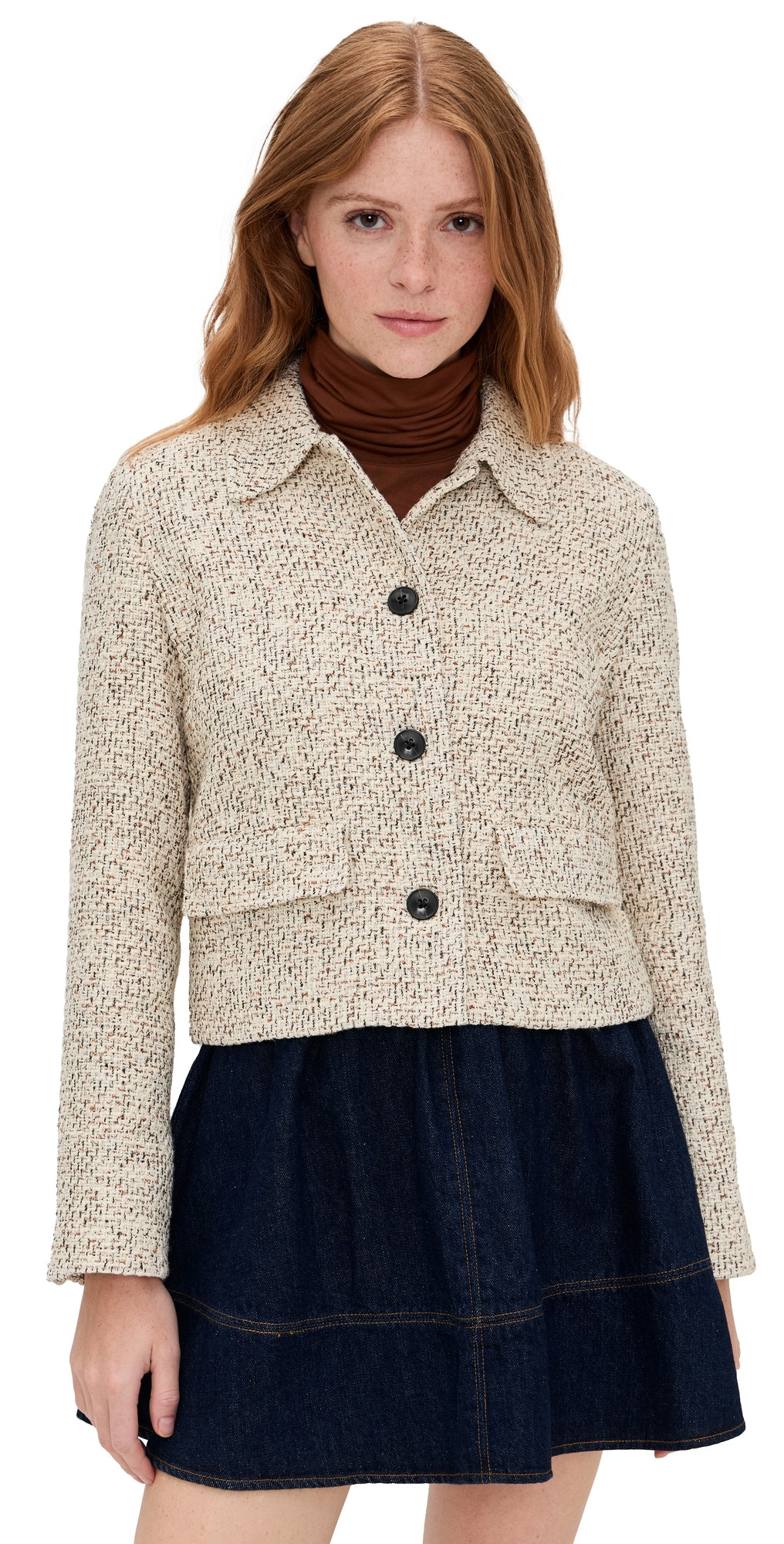 Madewell Tweed Shirt Collar Jacket Ivory Brown 10 | Shopbop