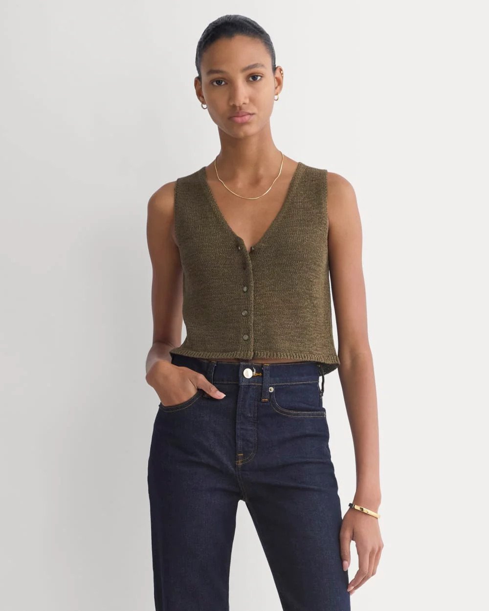 Button-Front Tank in Tape Yarn | Beech | Everlane