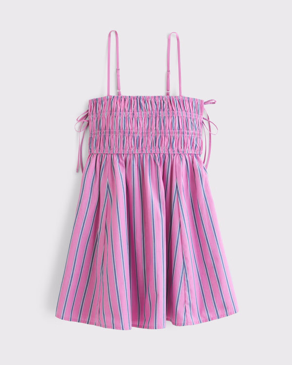 Smocked Babydoll Tie Mini Dress | Abercrombie & Fitch (US)