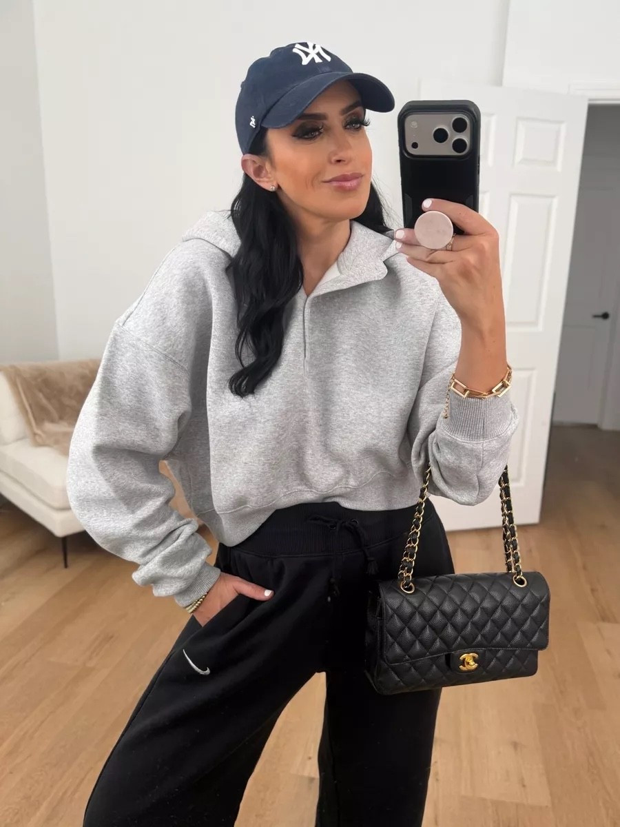 Nike Sportswear Phoenix Fleece Women's Oversized Cropped Henley Hoodie wearing size medium now $51 originally $80 with code LASTSHOT