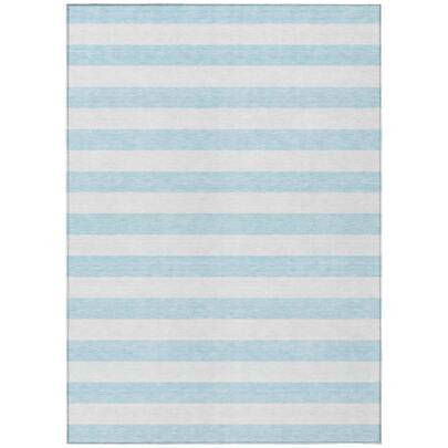 9' X 12' Blue And White Striped Washable Indoor Outdoor Area Rug | SHEIN