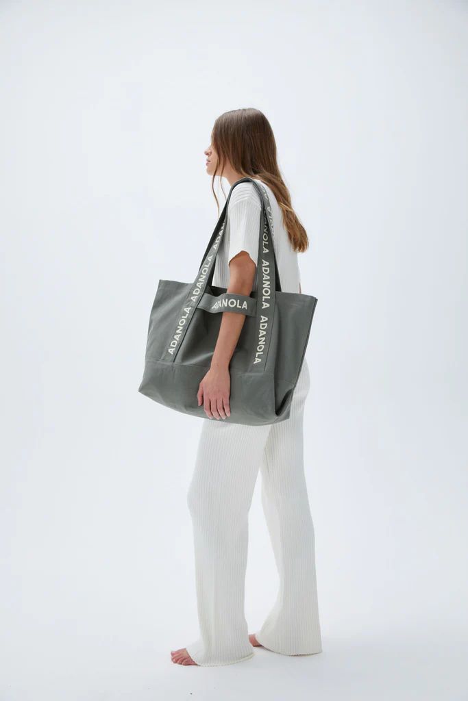 Branded Strap Tote Bag - Olive Green | Adanola UK