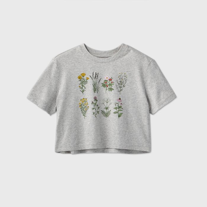 Women's Floral Cropped Lounge T-Shirt - Colsie™ Gray | Target