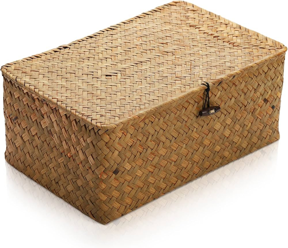 Yesland Handwoven Seagrass Rattan Storage Basket - 11.5'' x 7.5'' x 5'' - Brown Rectangular Makeu... | Amazon (US)