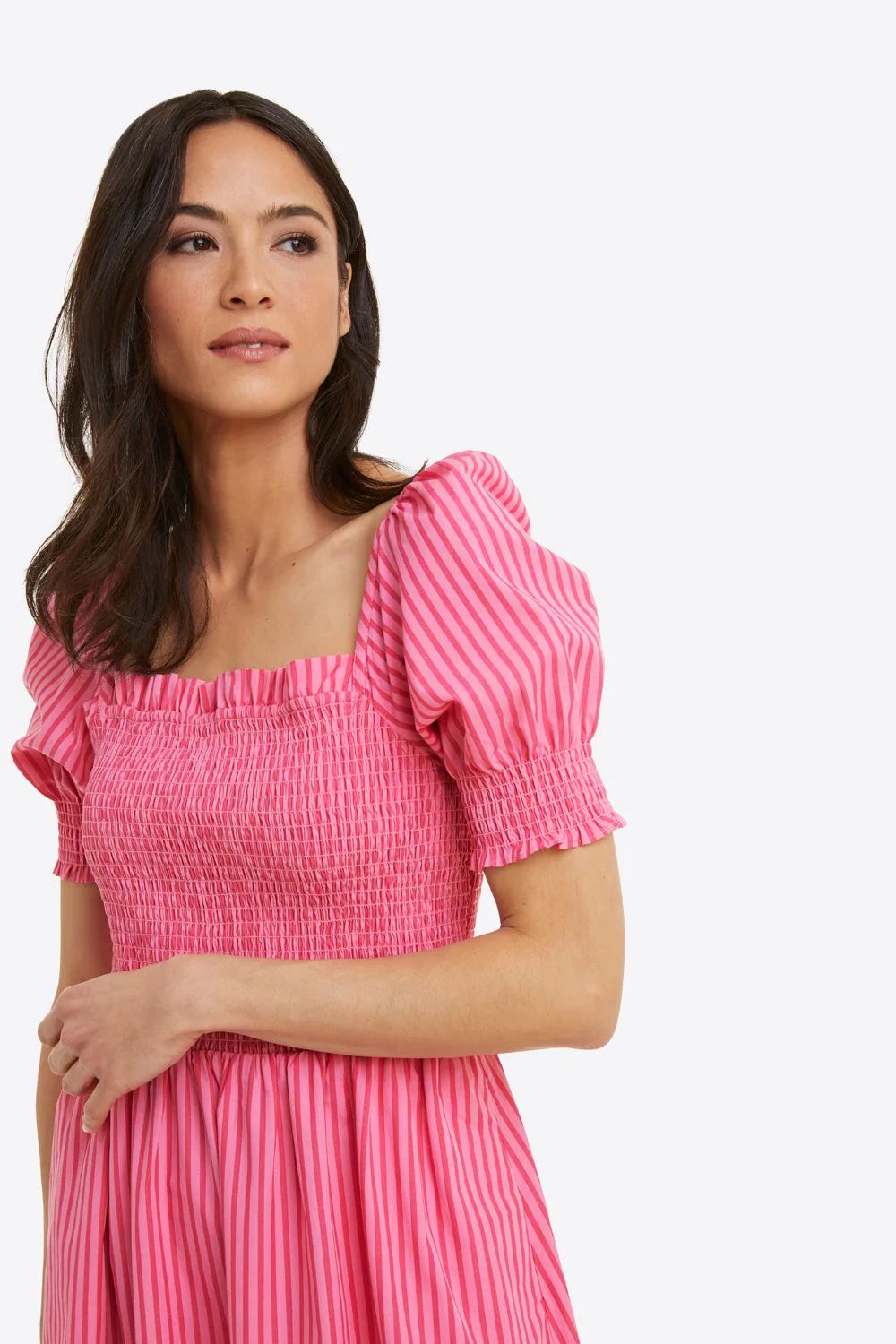 Cam Smocked Dress in Pink Stripe | Draper James (US)