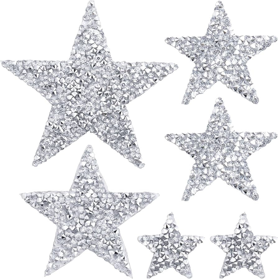 HINZIC 6pcs Star Iron On Patches, 4 Sizes Glitter Rhinestone Star Embroidered Appliques, Sequin C... | Amazon (US)