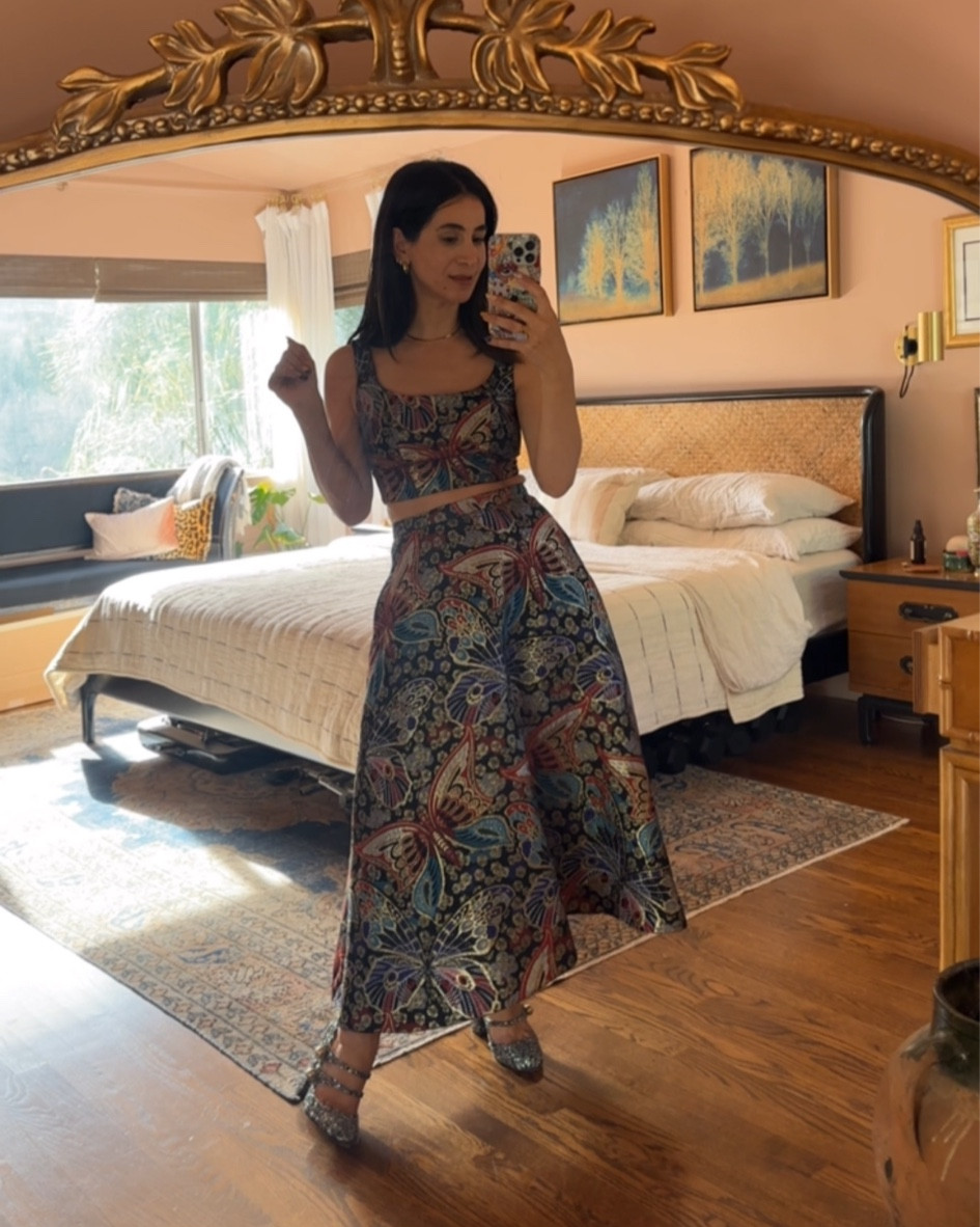 Metallic brocade skirt and crop top set! 