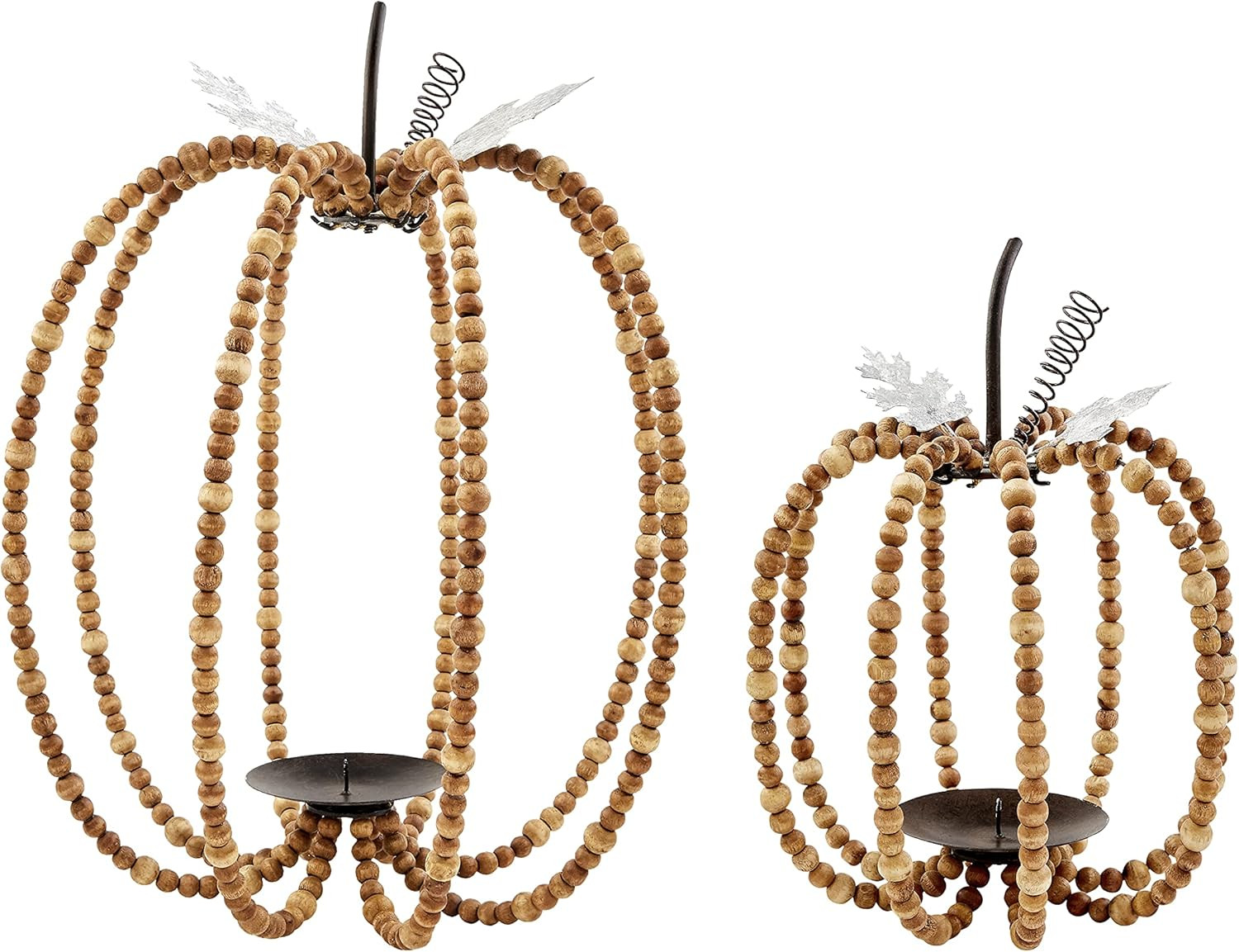 Mud Pie Beaded Pumpkin Lantern Set, Brown, Small 8 1/2" x 7" | Large 11 1/2" x 9" | Amazon (US)