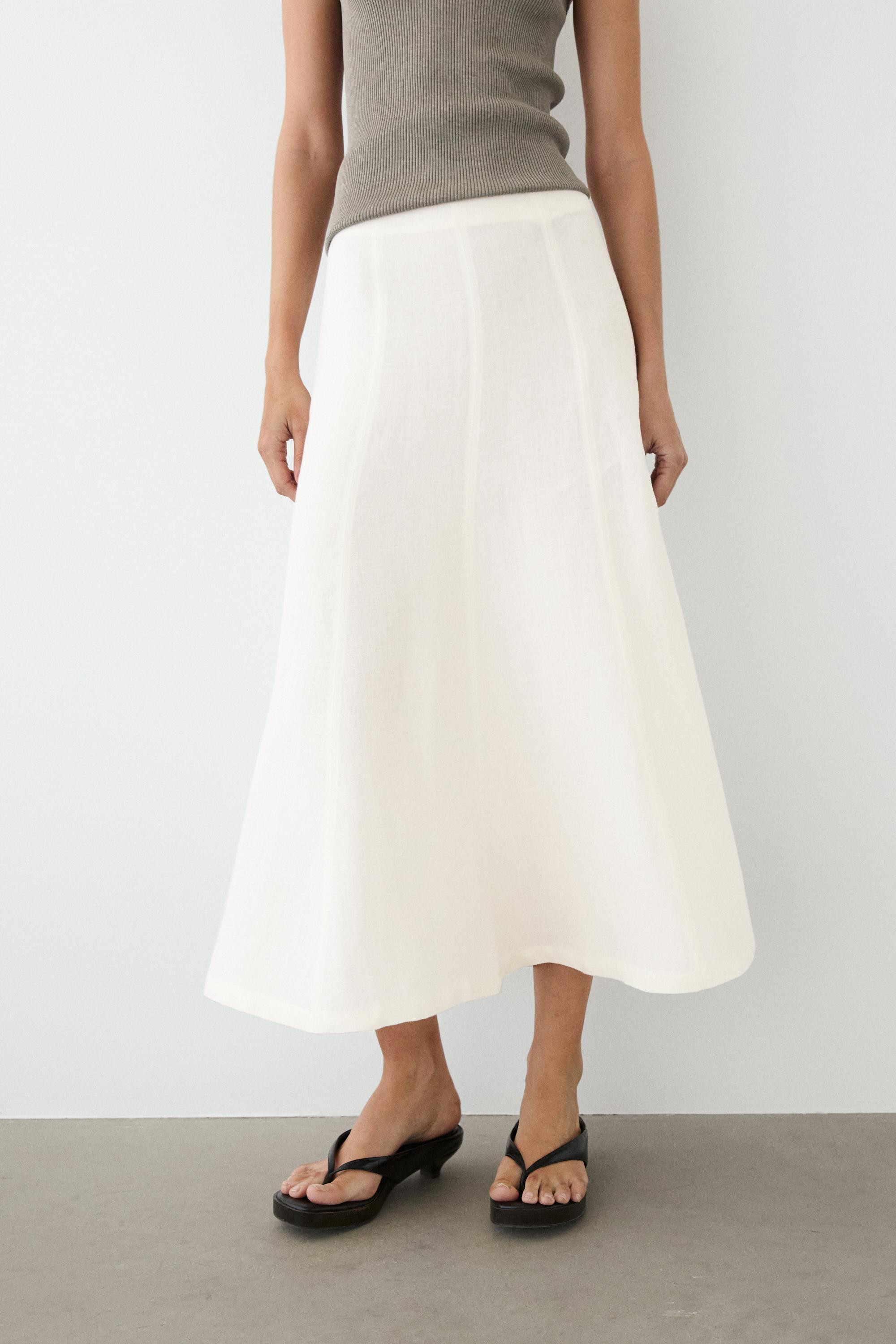 Flowy midi skirt, 100% linen | Massimo Dutti US