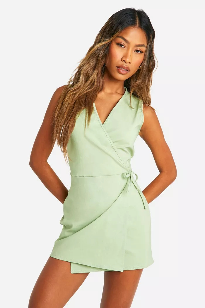 Mini Wrap Skort Playsuit | Boohoo.com (UK & IE)