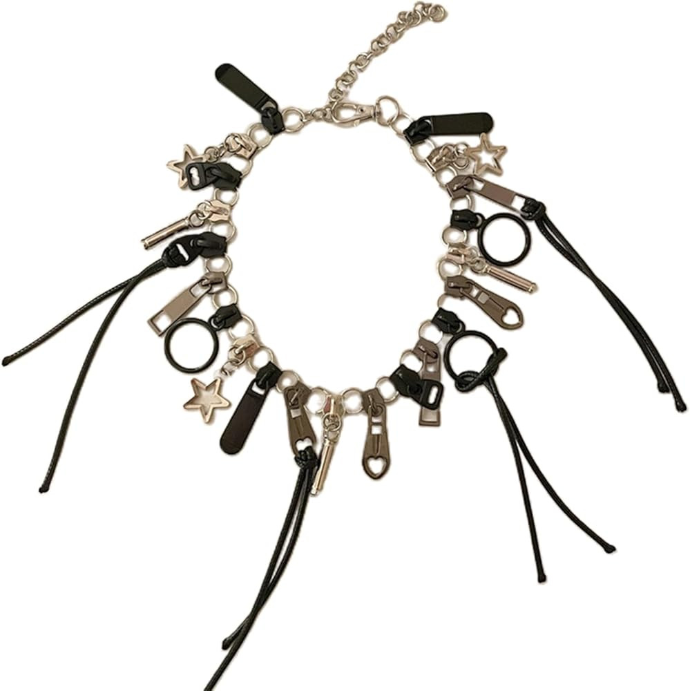 Alloy Necklace, Cool Zipper Neckchain Fringe Chain Hip Hop Collarbone Chains Unisex Jewelry | Amazon (US)