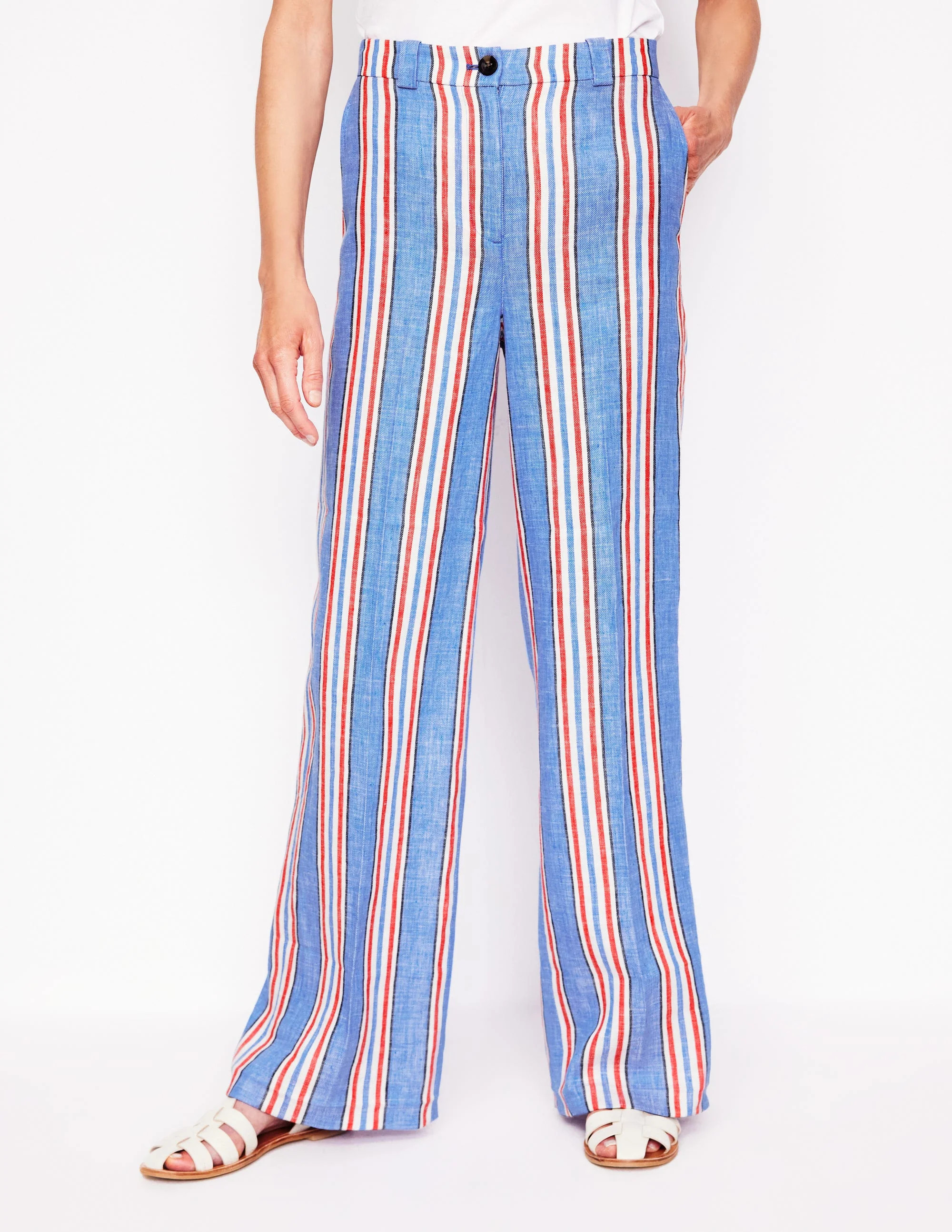 Westbourne Linen Pants-Peacock Blue, Red Stripe | Boden (US)