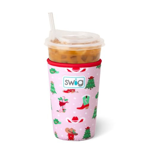 Swig Life Medium Iced Cup Coolie, Standard 22oz Iced Coffee Cup Insulator Sleeve with Handle, Neoprene Insulated Coolie Keeps Drinks Cold (Howdy Holidays) | Amazon (US)