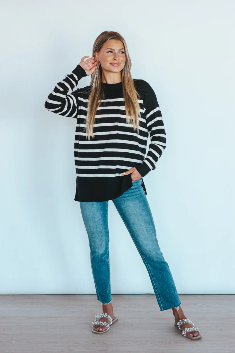 Another Tune Black Striped Top | Apricot Lane Boutique