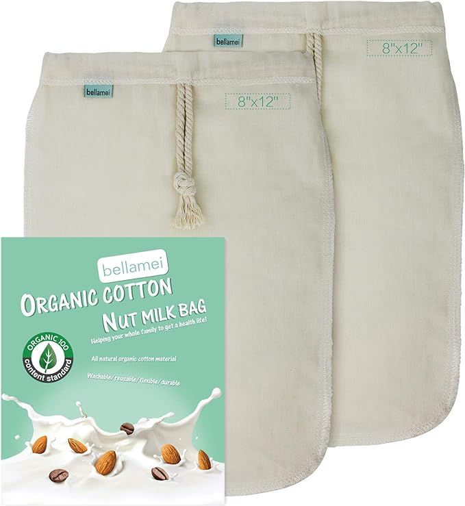 Bellamei Nut Milk Bag Cheesecloth Bags Reusable Certified Organic Cotton Nut Bags for Almond Milk... | Amazon (US)