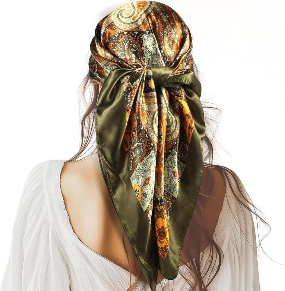 35” Large Square Satin Head Scarf - 1Pcs Satin Hair Scarf Silk Bandana Head Wraps For Women | Amazon (US)